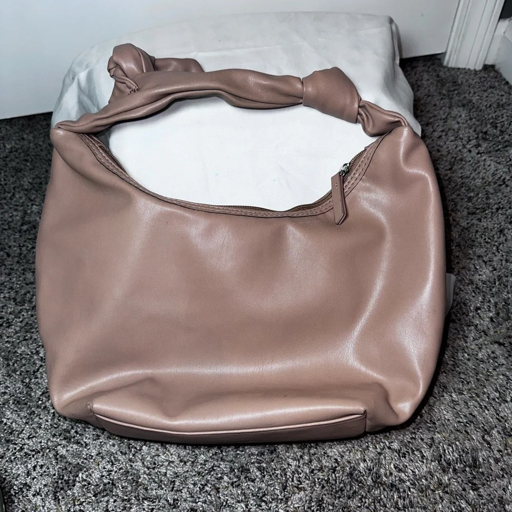 Worthington Woven Faux Leather Medium Hobo Bag Taupe Knotted Handle - Picture 2 of 8
